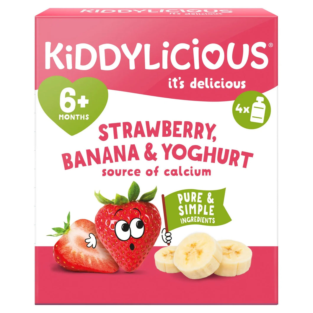 Kiddylicious Strawberry, Banana & Yoghurt Baby Pouch Multipack 6+ Months - 4x100g