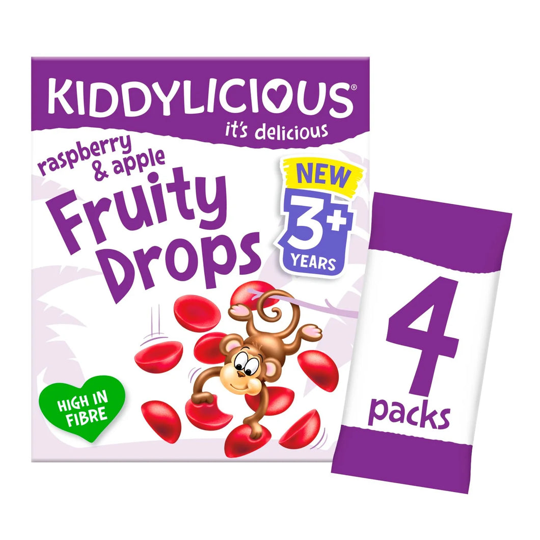 Kiddylicious Raspberry & Apple Fruity Drops Kids Snacks Multipack - 4x16g