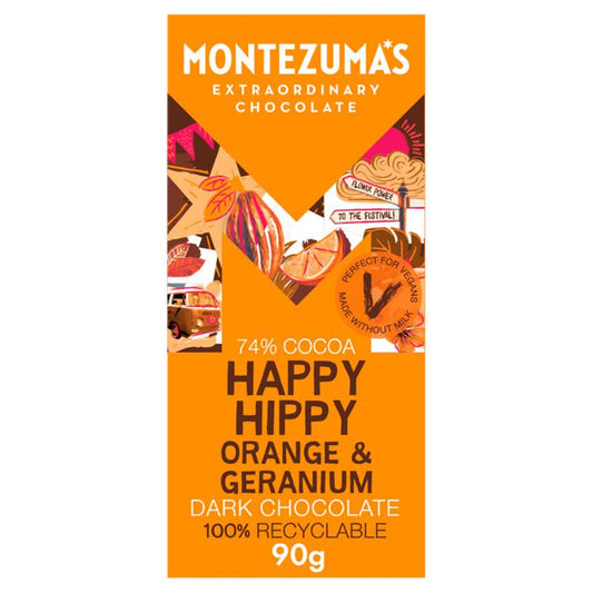 Montezuma's Happy Hippy - Organic Orange & Geranium Dark Chocolate Bar 90G