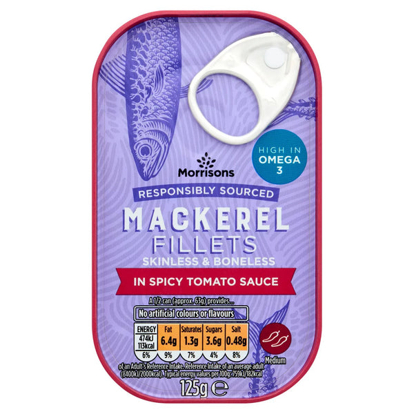 Morrisons Mackerel Fillets In Spicy Tomato Sauce, 125g