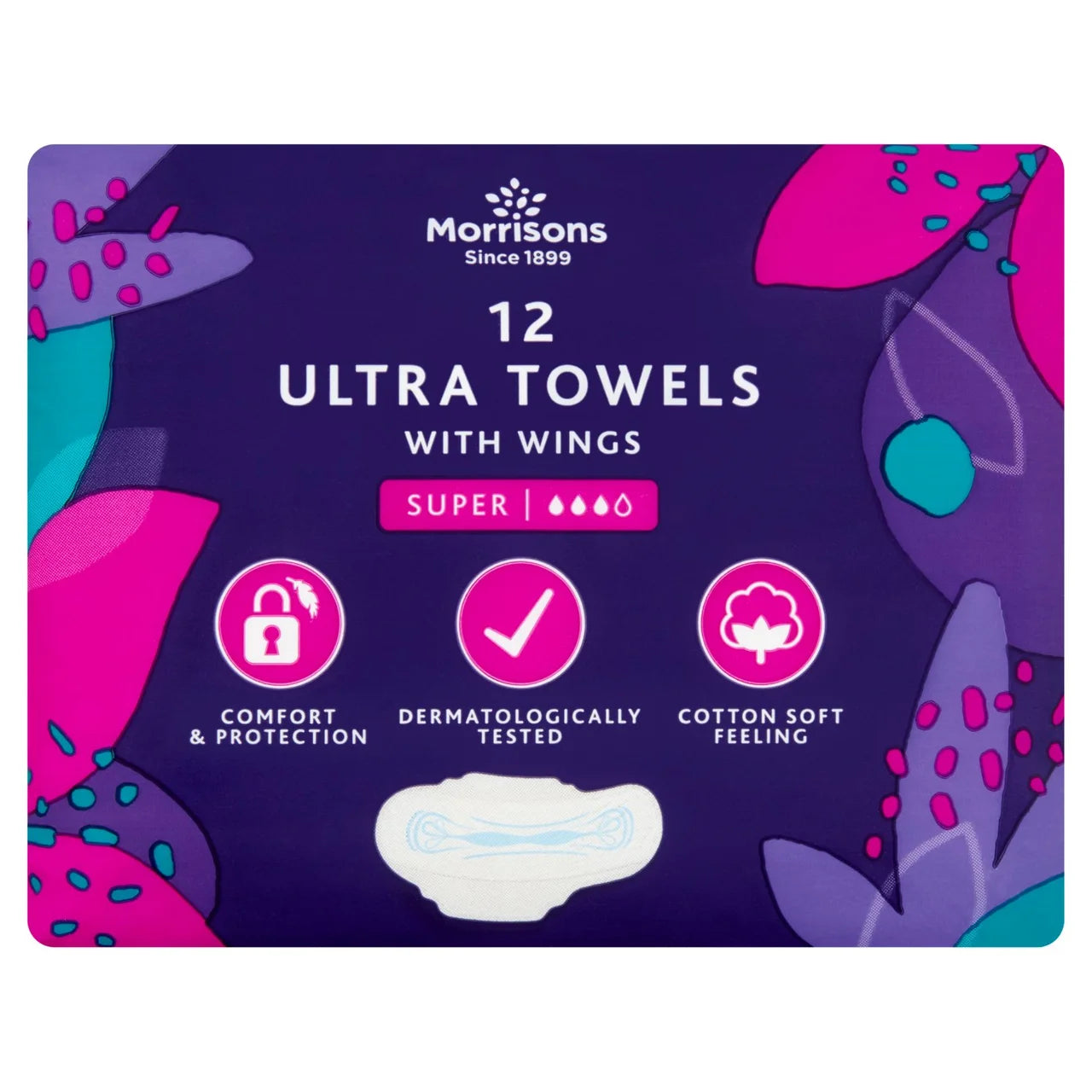 Morrisons Super Ultra Towels with Wings - 12 per pack