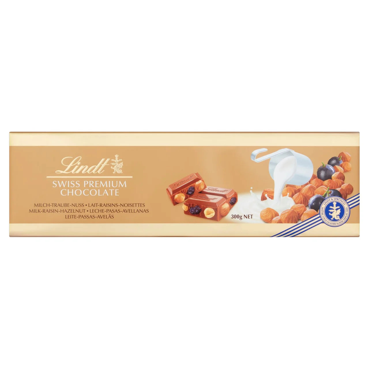 Lindt Gold Milk Chocolate Bar - Hazelnut & Raisin, 300g