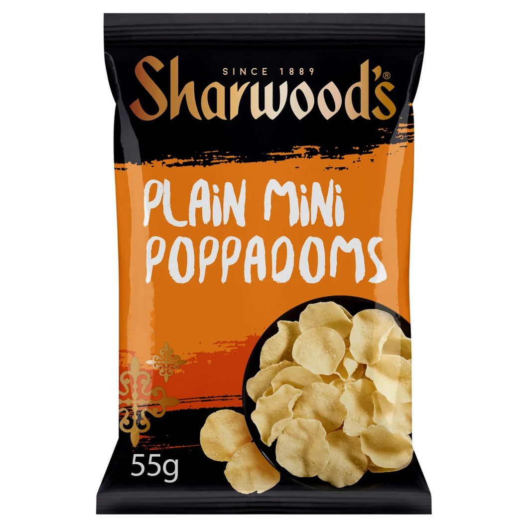 Sharwood's Indian Sides Plain Mini Poppadoms Ready to Eat Snacks 55g