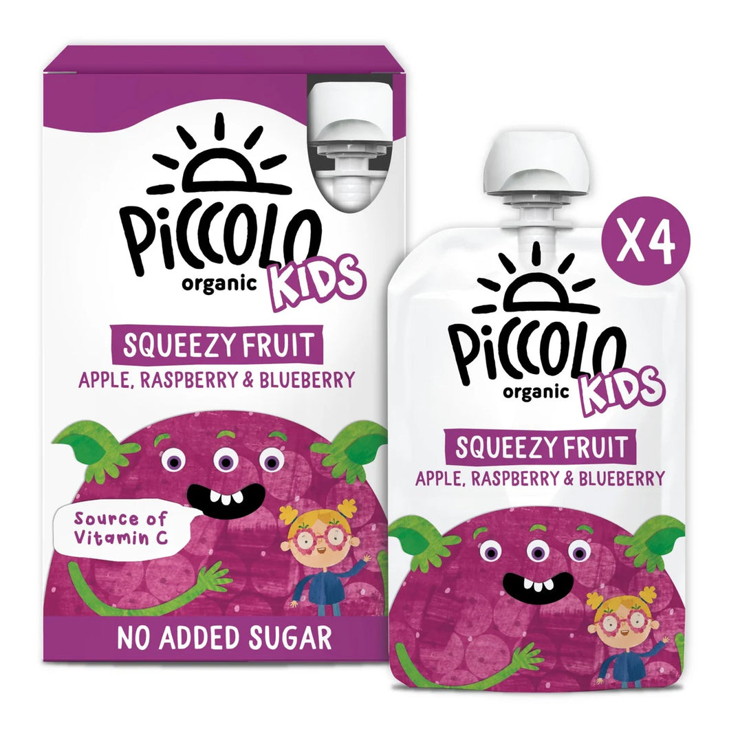 Piccolo Kids Squeezy Fruit Apple, Raspberry & Blueberry Multipack - 4x90g