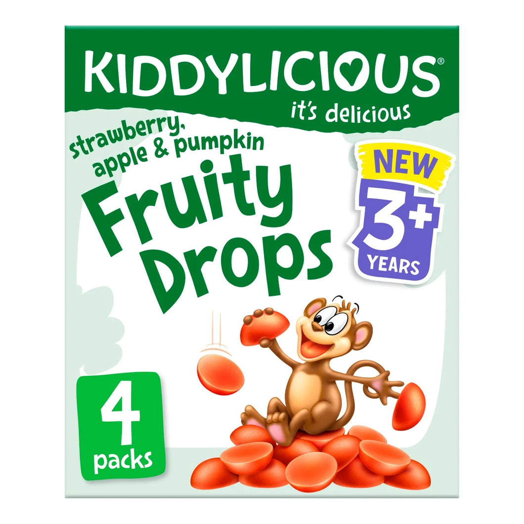 Kiddylicious Strawberry, Apple & Pumpkin Fruity Drops Kids Snacks Multipack - 4x16g
