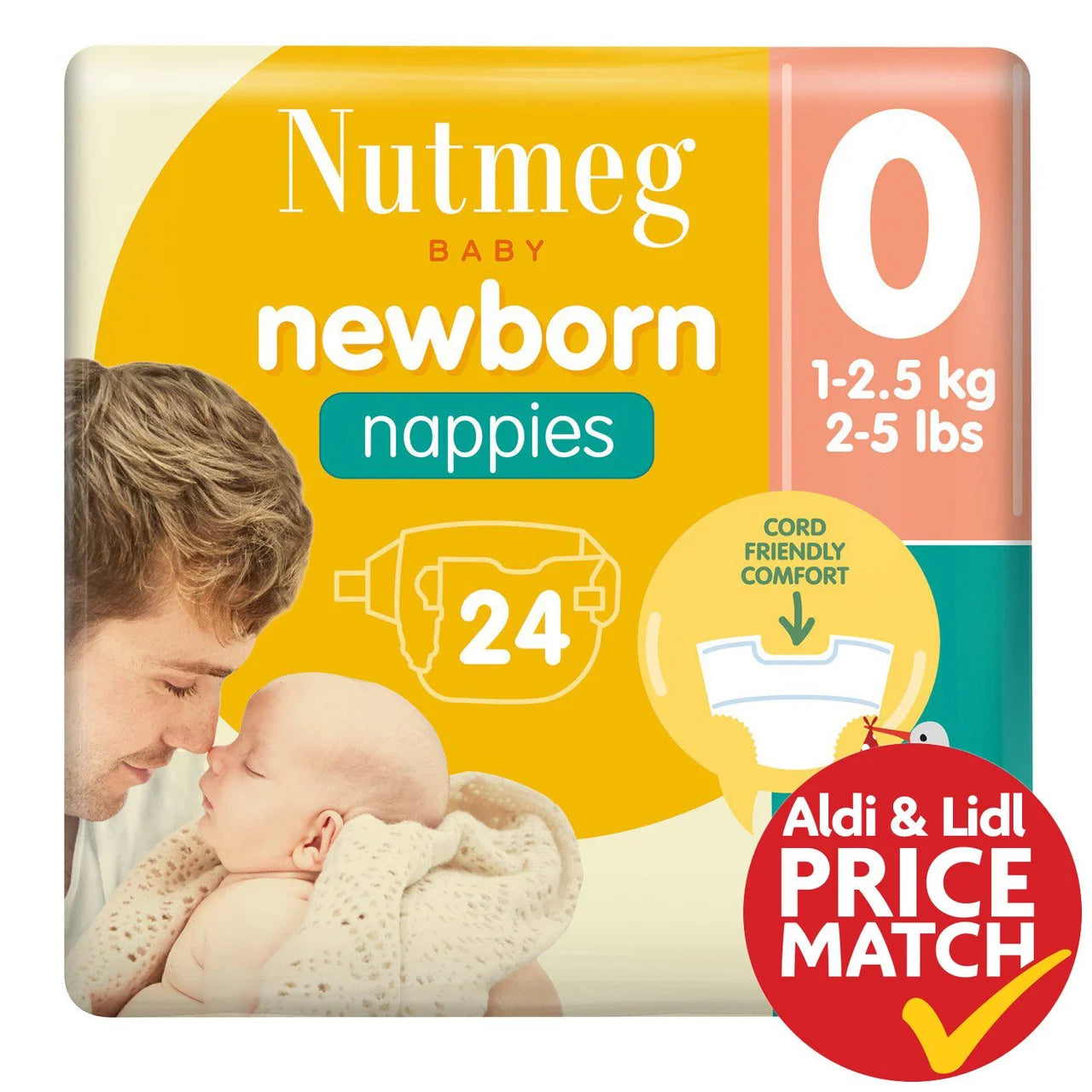 Nutmeg Newborn Premature Nappies Size 0 ( 1 - 2.5kg) 24 per pack