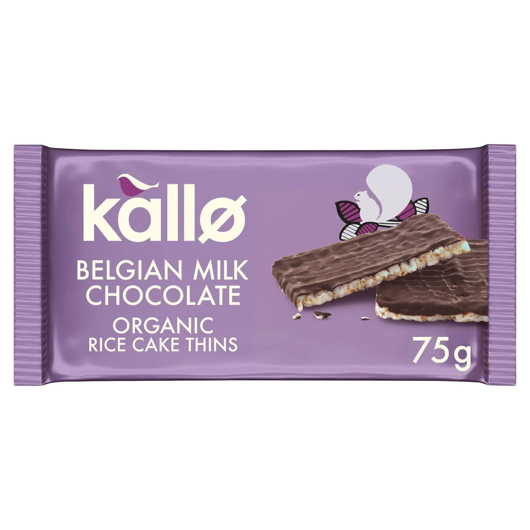 Kallo Belgian Milk Chocolate Organic Rice Cake Thins 75g