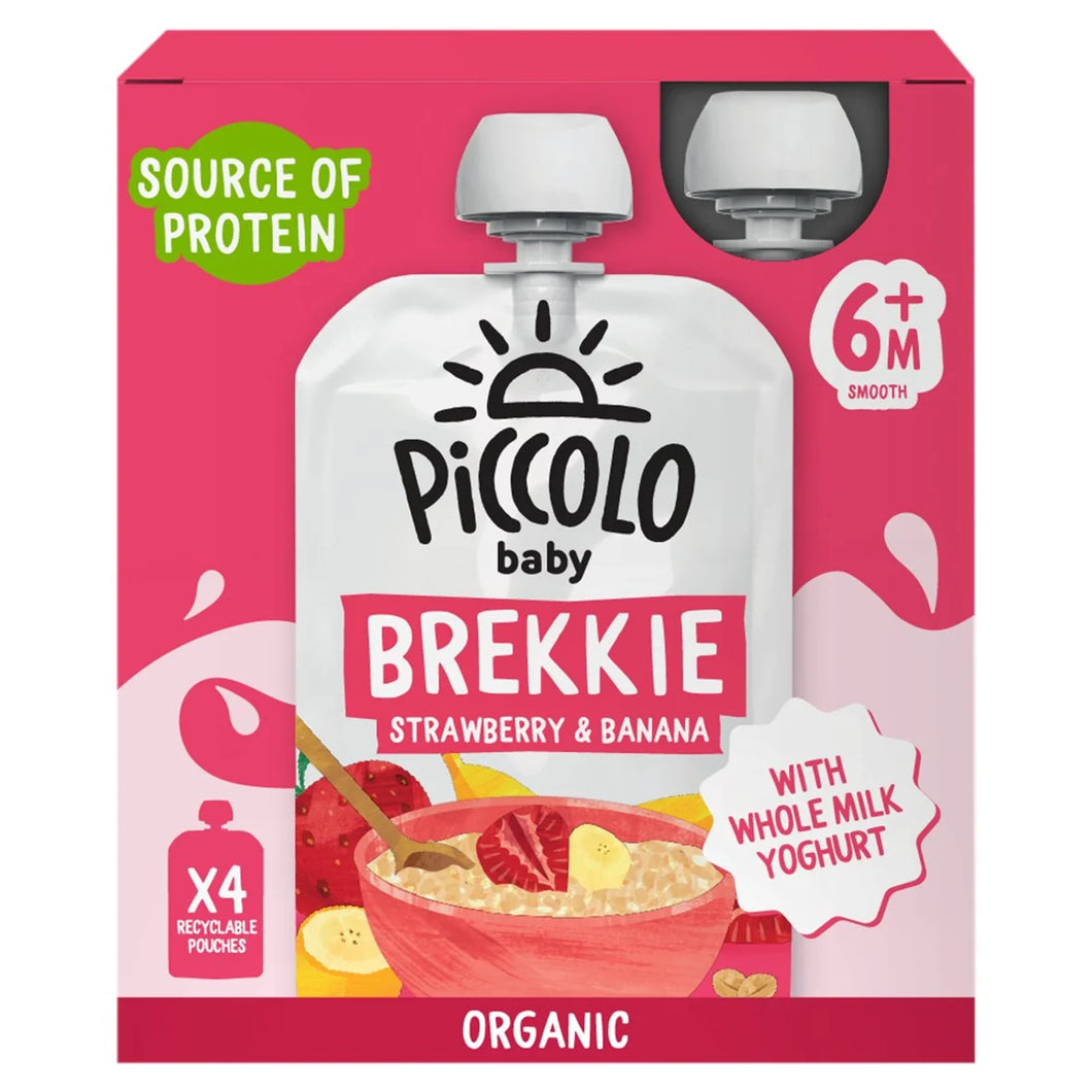 Piccolo Brekkie Strawberry & Banana Baby Food Pouch Multipack 6+ Months - 4x100g