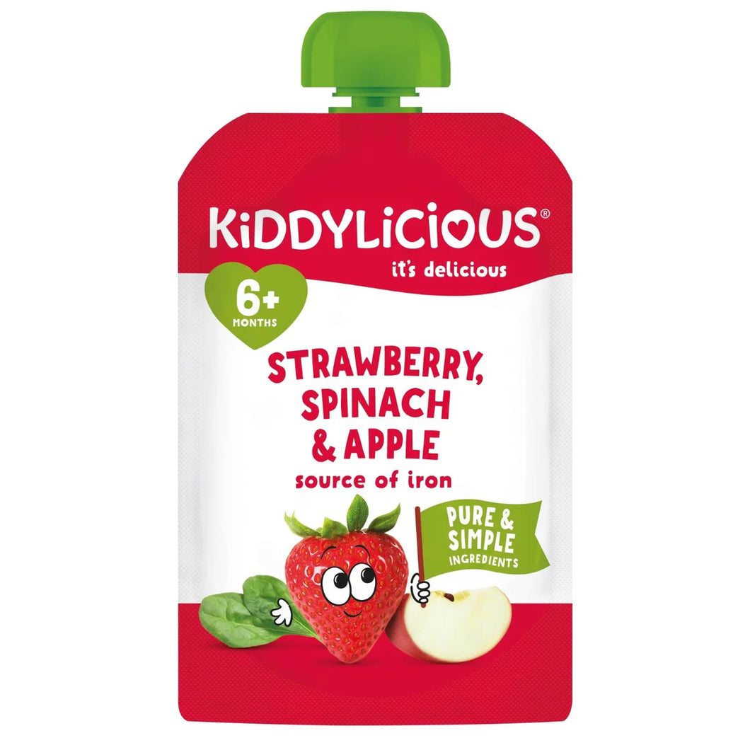 Kiddylicious Strawberry, Spinach & Apple Baby Food Pouch 6+ Months - 100g