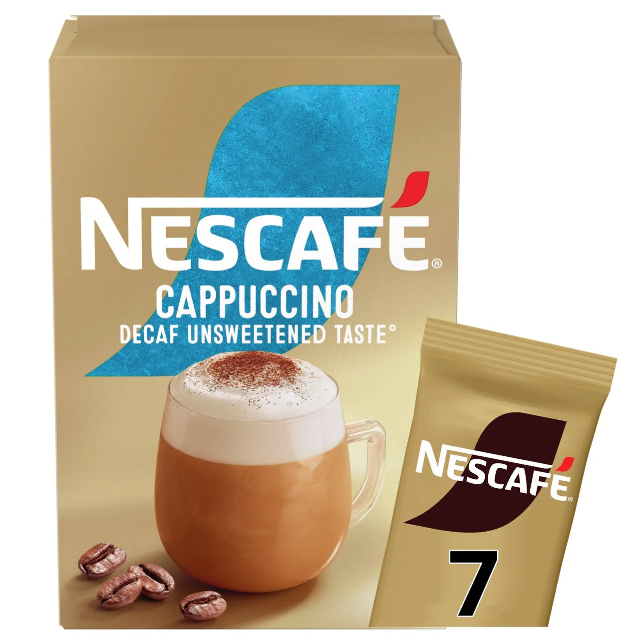 Nescafe Cappuccino Decaf Unsweetened Instant Coffee, 7 Sachets