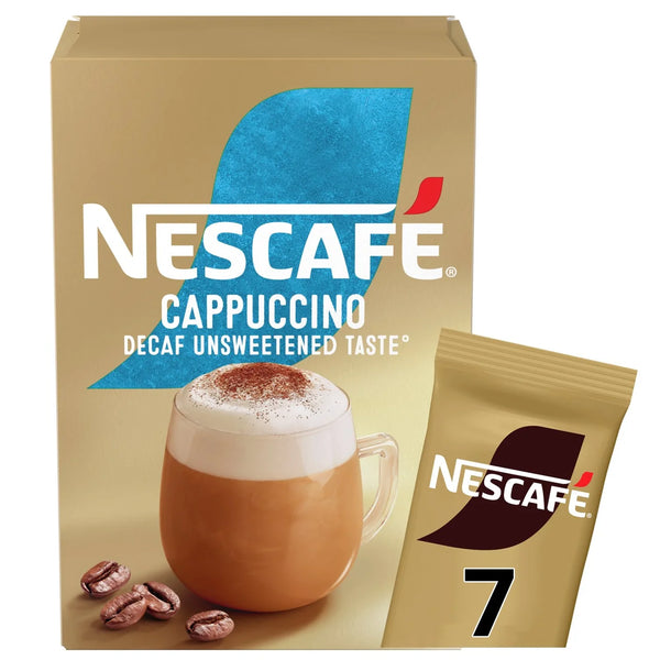 Nescafe Cappuccino Decaf Unsweetened Instant Coffee, 7 Sachets