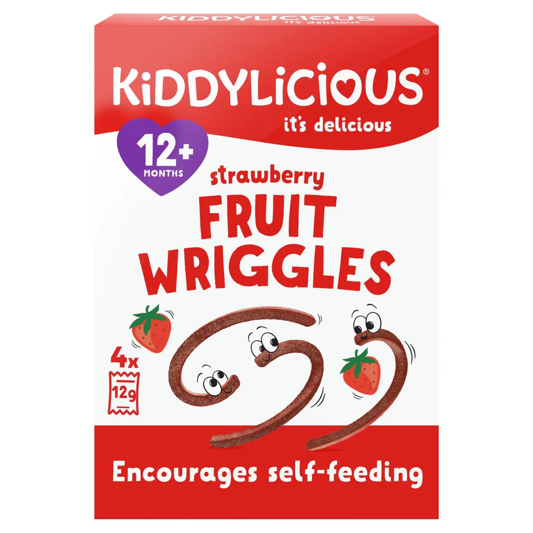 Kiddylicious Strawberry Wriggles Baby Snack Multipack 12+ Months - 4x12g