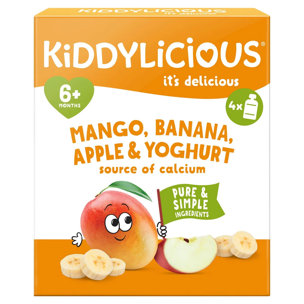 Kiddylicious Mango, Banana, Apple & Yoghurt Baby Pouch Multipack 6+ Months - 4x100g
