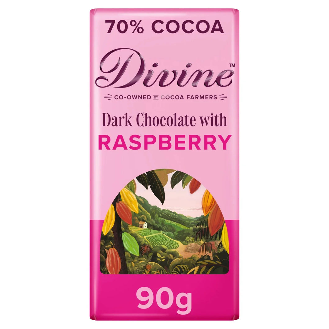 Divine 70% Dark Chocolate with Raspberry 90g