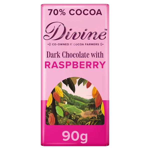 Divine 70% Dark Chocolate with Raspberry 90g