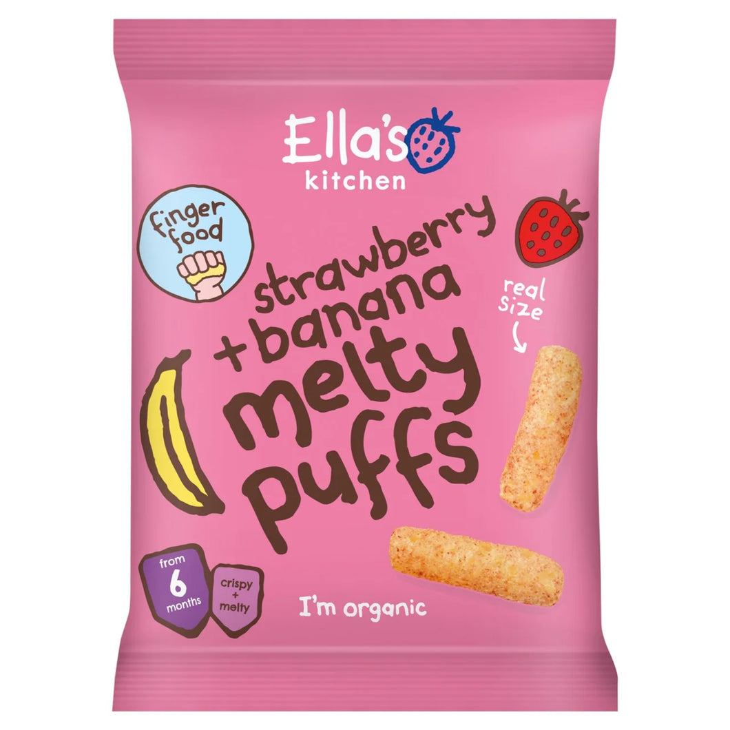 Ella's Kitchen Strawberry & Banana Melty Puffs Baby Snack 6+ Months - 20g