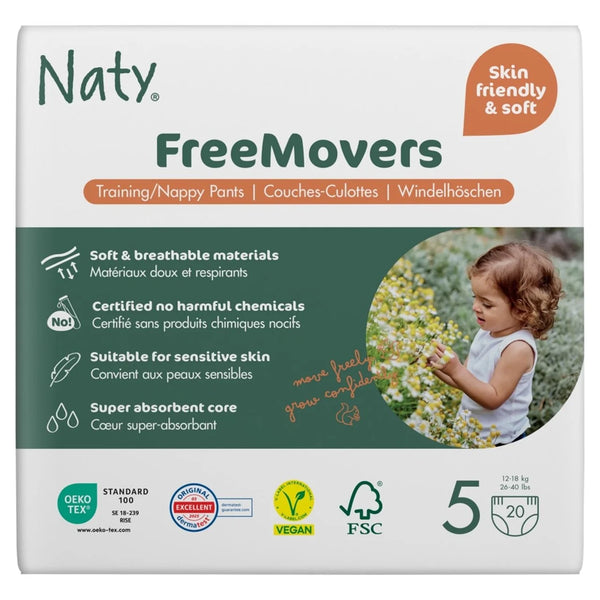 Naty FreeMovers Nappy Pull on Pants Size 5 (12-18kg) 20 per pack