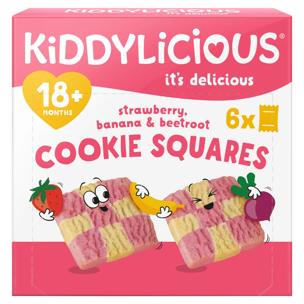 Kiddylicious Strawberry, Banana & Beetroot Cookie Squares 18+ Months - 6x24g