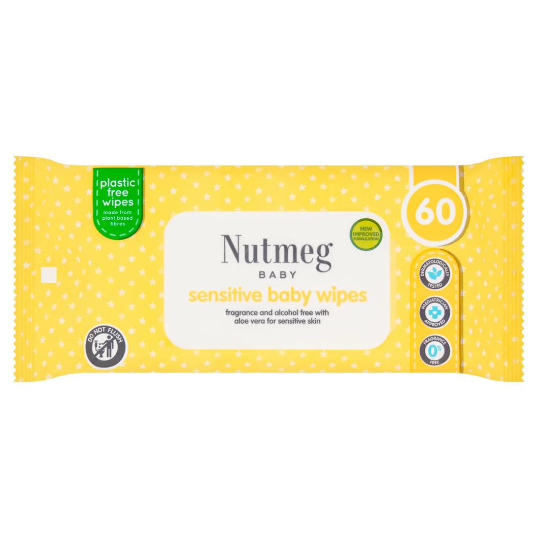 Nutmeg Sensitive Baby Wipes, 60 wipes