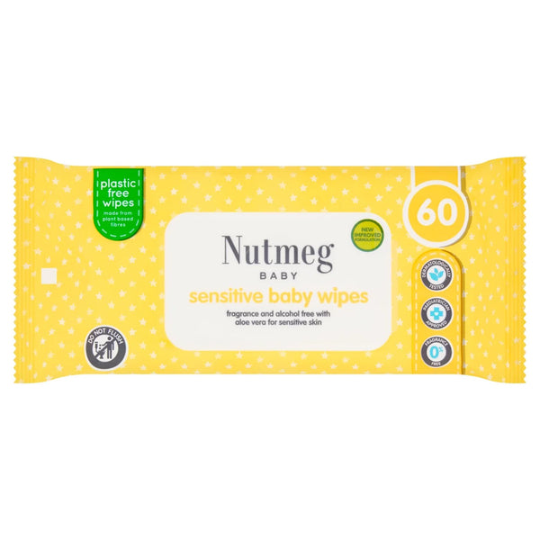 Nutmeg Sensitive Baby Wipes, 60 wipes