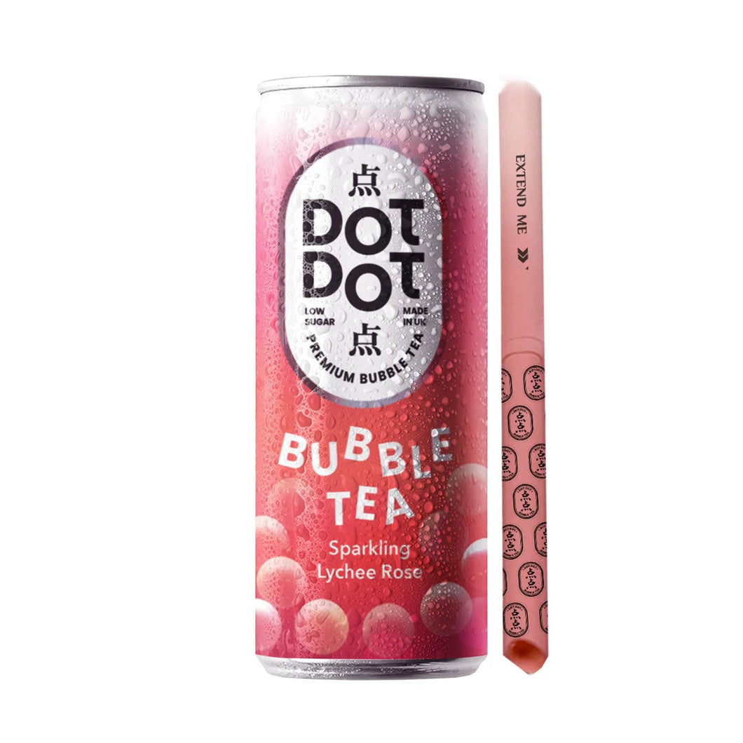 Dot Dot Sparkling Lychee Rose Bubble Tea Can with Straw 250ml