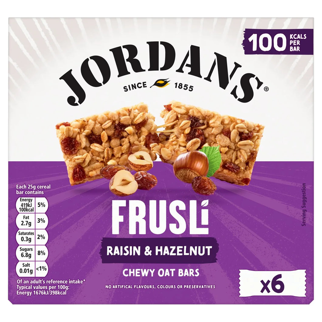 Jordans Frusli Raisins & Hazelnuts Chewy Cereal Bars 6x25g