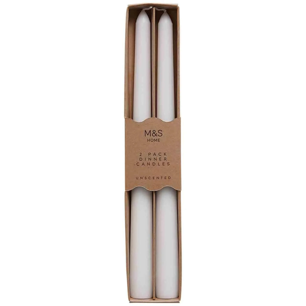 M&S Tapered Dinner Candles, White - 2 per pack