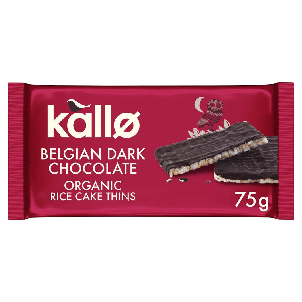 Kallo Belgian Dark Chocolate Organic Rice Cake Thins 75g