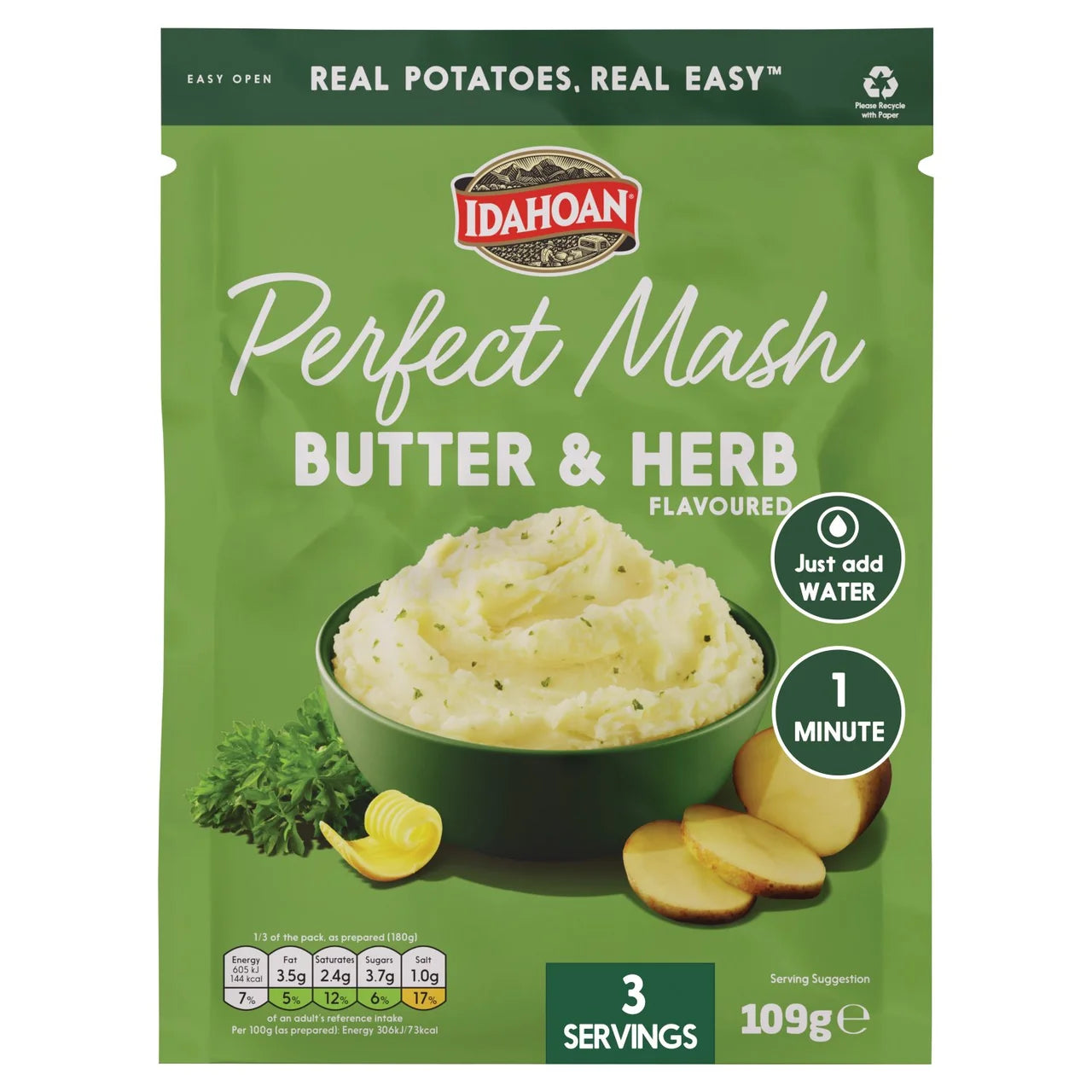 Idahoan Perfect Butter & Herb Mash Potato - 109g