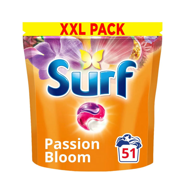 Surf 3 in 1 Passion Bloom Laundry Washing Detergent Capsules joy-infused fragrance with natural essential oil lasting up to 12 hours in wear for brilliantly clean results 51 washes