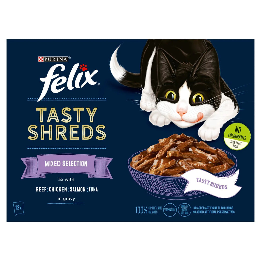 Felix Tasty Shreds Mixed Selection in Gravy Wet Cat Food 12x80g