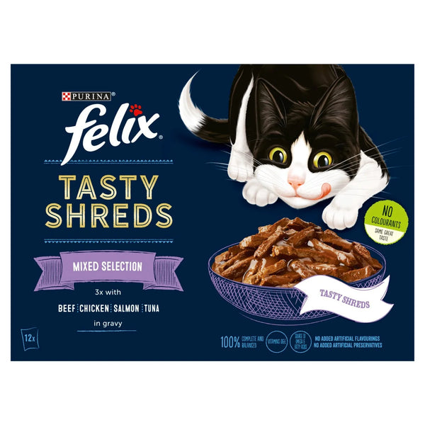 Felix Tasty Shreds Mixed Selection in Gravy Wet Cat Food 12x80g