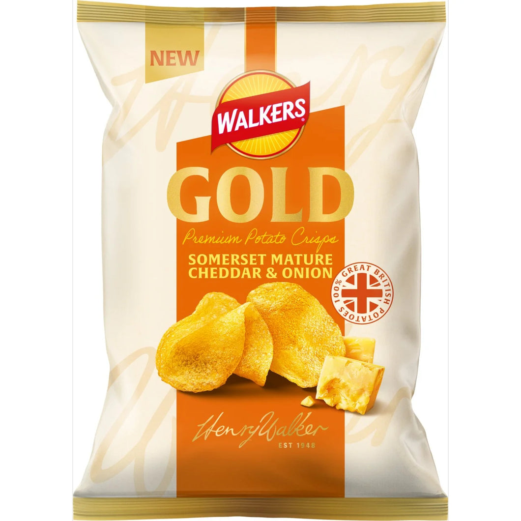 Walkers Gold Somerset Mature Cheddar & Onion Premium Sharing Crisps 140g
