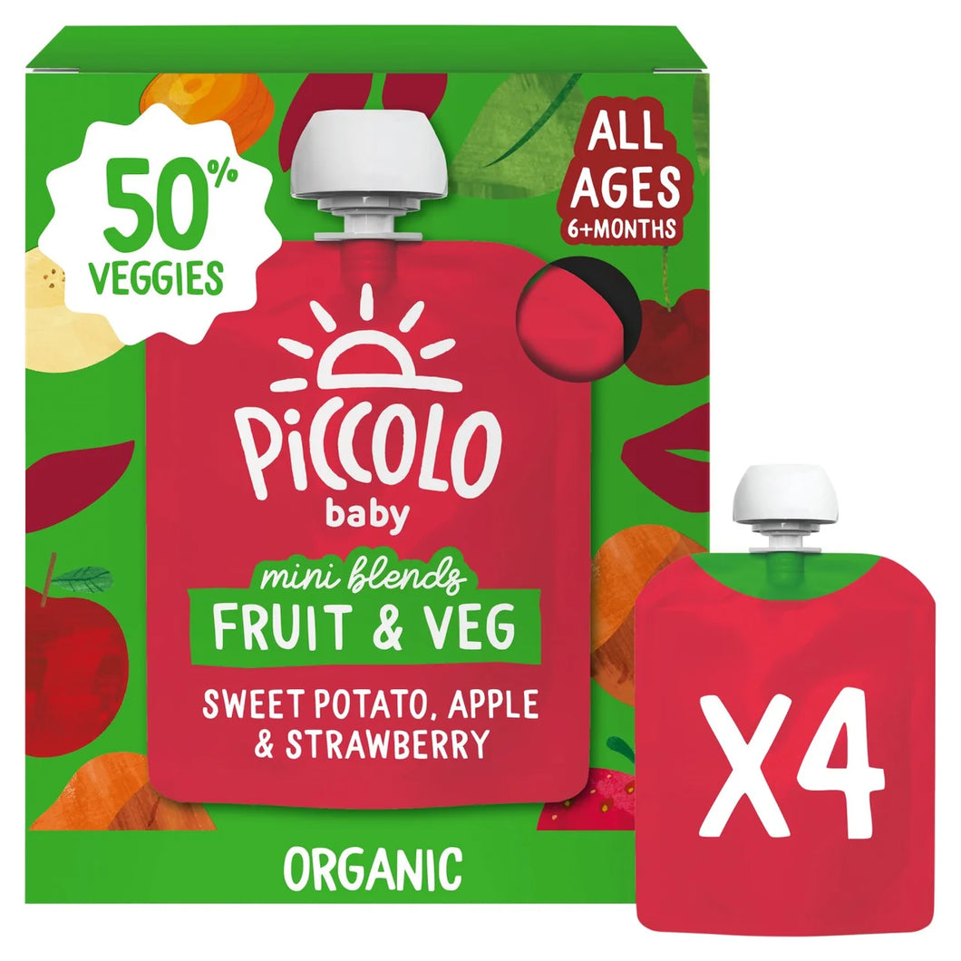 Piccolo Sweet Potato, Apple & Strawberry Baby Pouch Multipack 6+ Months - 4x90g