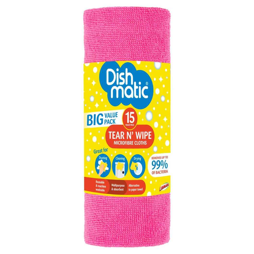 Dishmatic Microfibre Tear N Wipe 15 per pack