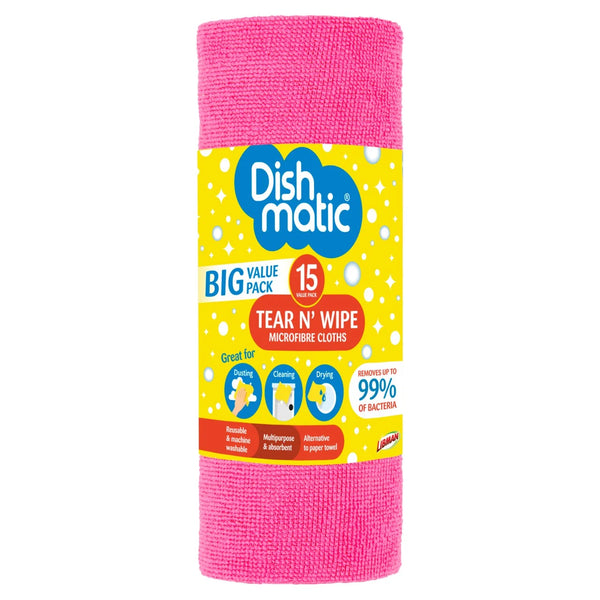 Dishmatic Microfibre Tear N Wipe 15 per pack