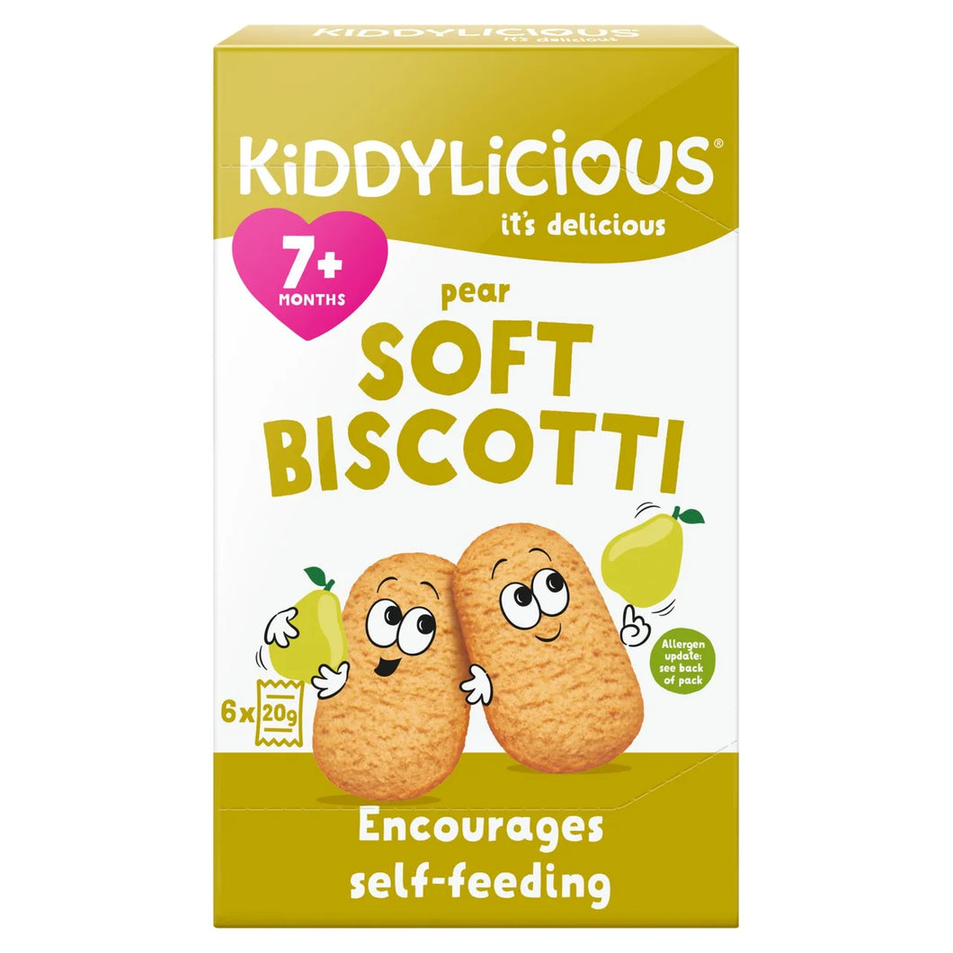 Kiddylicious Pear Soft Biscotti Baby Snack Multipack 7+ Months - 6x20g