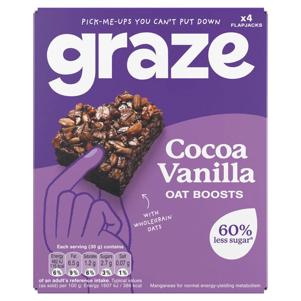 Graze Cocoa Vanilla Oat Boosts Flapjack Snack 4x30g