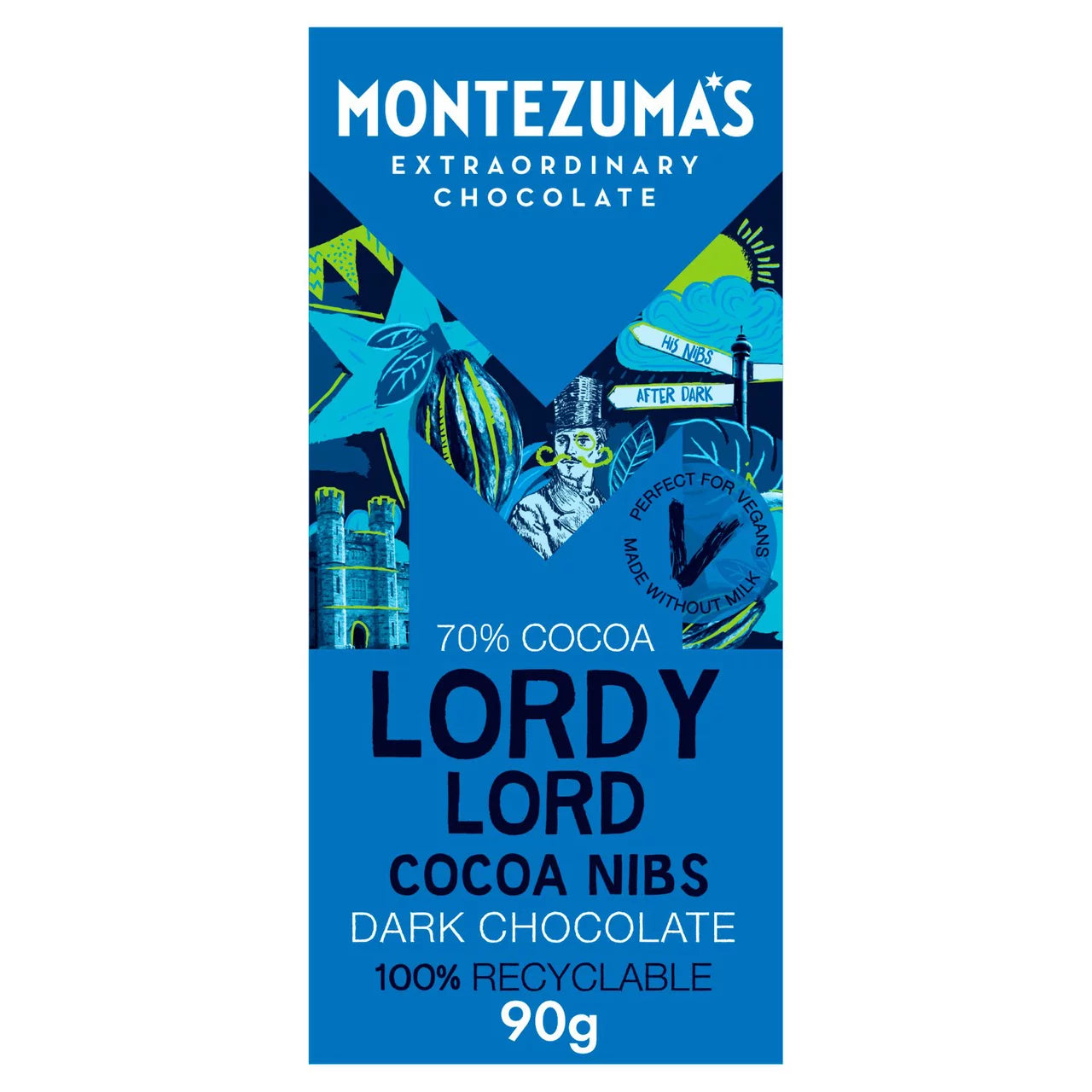 Montezuma's Lordy Lord - Cocoa Nibs Dark Chocolate Bar 90G