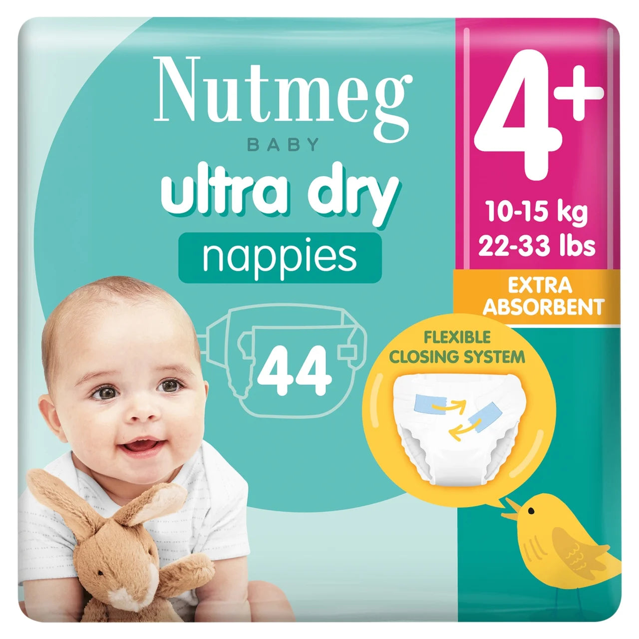 Nutmeg Ultra Dry Nappies Size 4+ (10-15kg) 44 Nappies