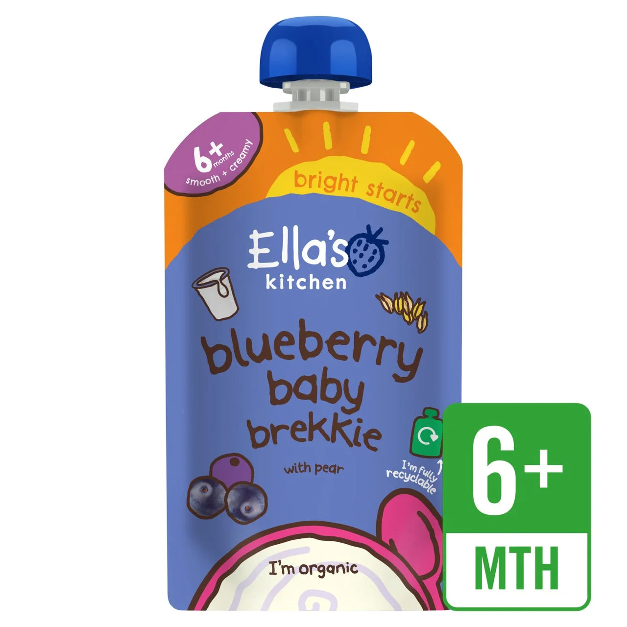 Ella's Kitchen Blueberry + Pear Baby Brekkie Food Breakfast Pouch 6+ Months 100g