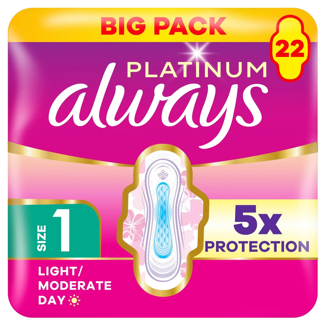 Always Platinum Size 1 Sanitary Pads With Wings Normal x22