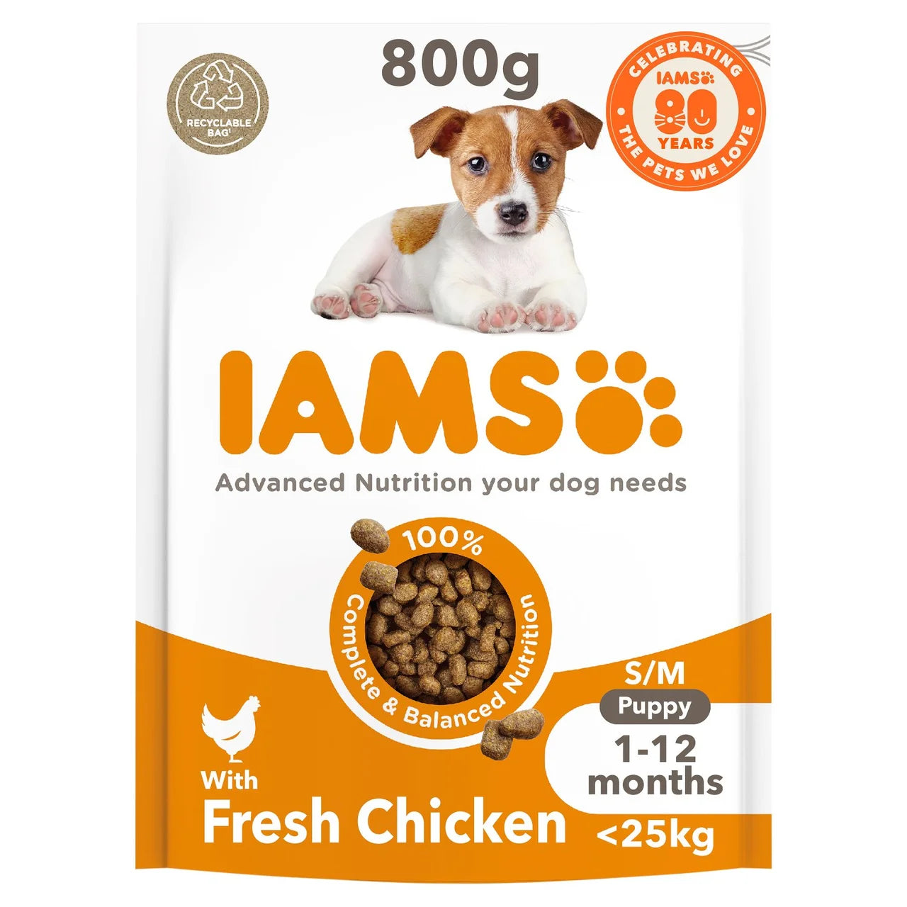 IAMS Advanced Nutrition Puppy Food Small/Medium Breed with Fresh Chicken 800g