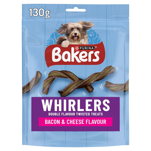 Bakers Whirlers Dog Treat Bacon and Cheese 130g