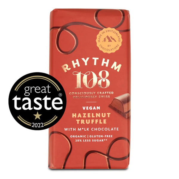 Rhythm 108 Swiss Vegan Hazelnut Truffle Bar with M'lk Chocolate, 100g