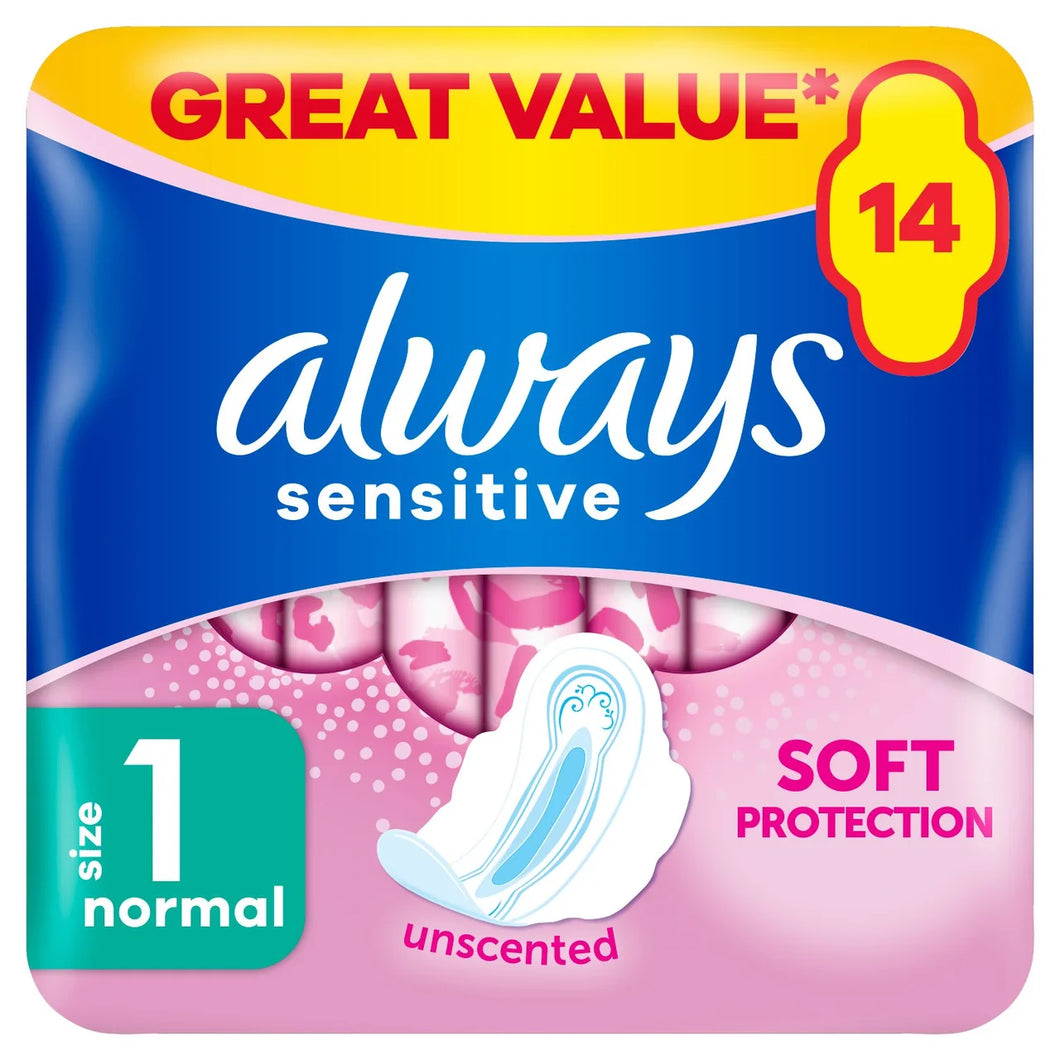 Always Sanitary Towels Sensitive Normal Size 1 with Wings x14