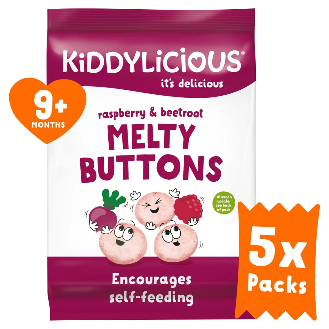 Kiddylicious Raspberry & Beetroot Melty Buttons Multipack 9+ Months - 5x6g