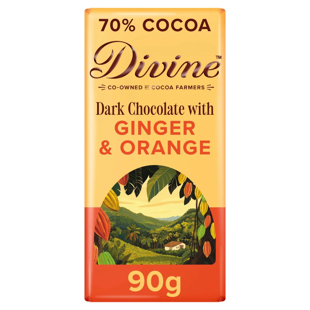 Divine 70% Dark Chocolate with Ginger & Orange 90g