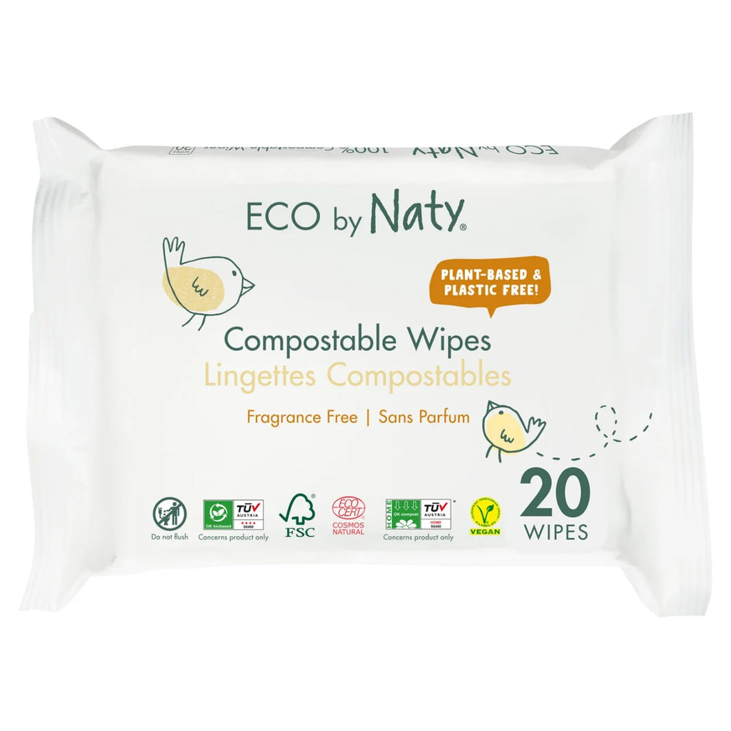 Naty Compostable Wipes Travel Pack Unscented 20 per pack