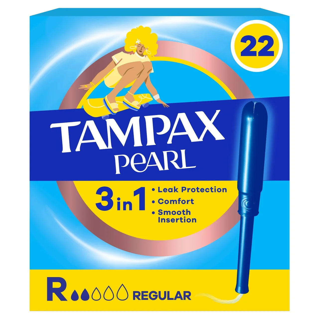 Tampax Pearl 3 In 1 Tampons Regular, 22 pack